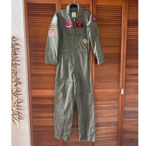 Military Air Force Flyers Coveralls Summer Green Top Gun Maverick with Patches